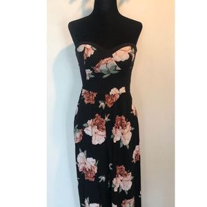 Band of Gypsies-Black Strapless Peony Jumpsuit